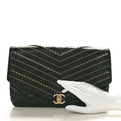 Chanel Crumpled Calfskin Chevron Envelope Clutch Black 2 of 9