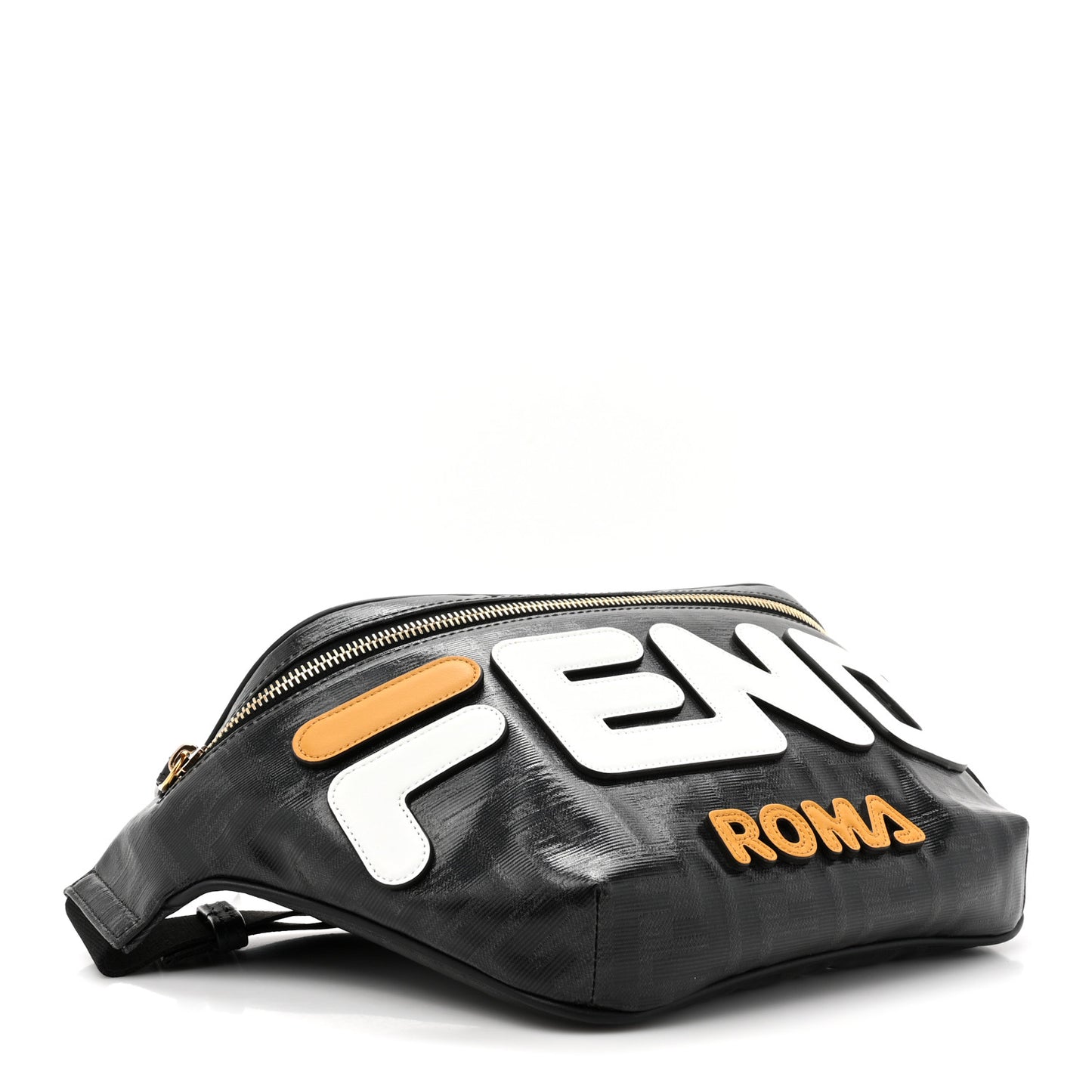 X FILA Glazed Fabric Vitello Century FF 1974 Mania Belt Bag Black White