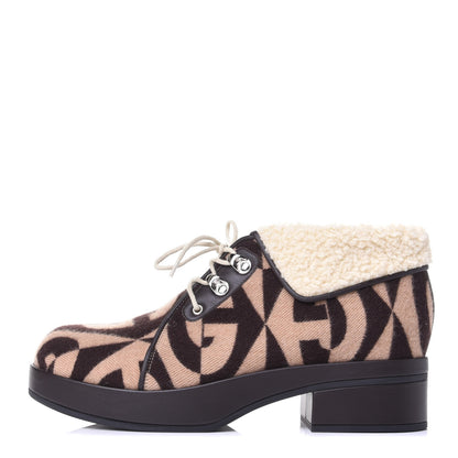 Gucci Wool Faux Shearling G Rhombus Womens Victor Ankle Boots 41 Beige Cocoa 1 of 10
