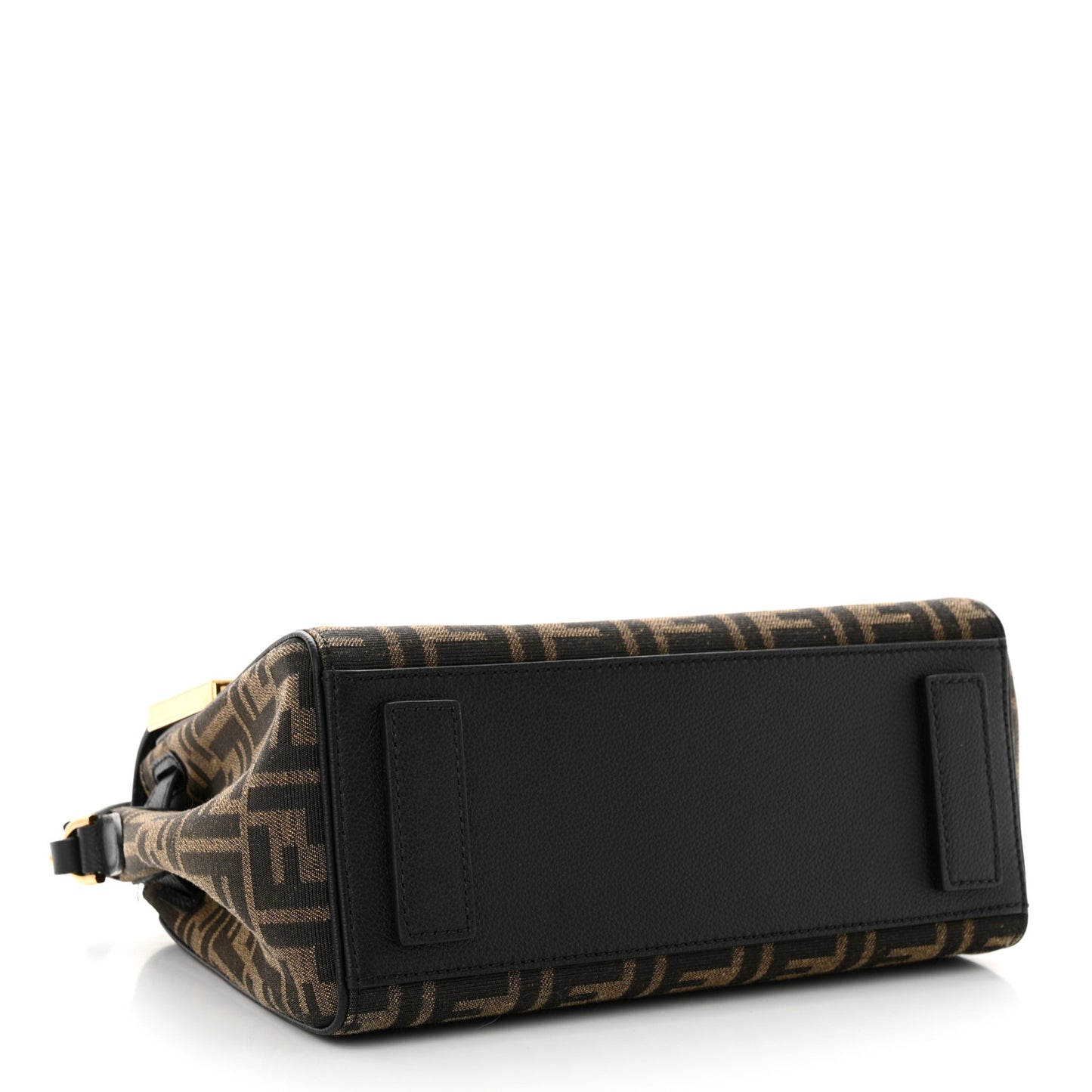 X FENDI Grained Calfskin Fendace Medium La Medusa Top Handle Bag Black Brown