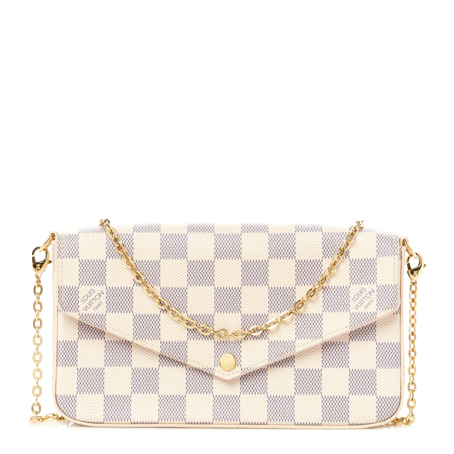 Damier Azur Pochette Felicie Chain Wallet Rose Ballerine