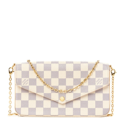 Louis Vuitton Damier Azur Pochette Felicie Chain Wallet Rose Ballerine 1 of 16