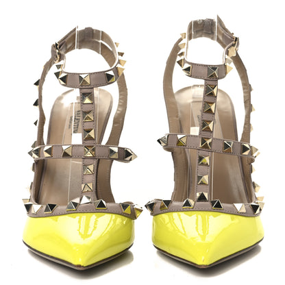 Valentino Garavani Patent Nappa Rockstud Ankle Strap 100mm Pumps 37.5 Yellow Fluo Poudre 3 of 9