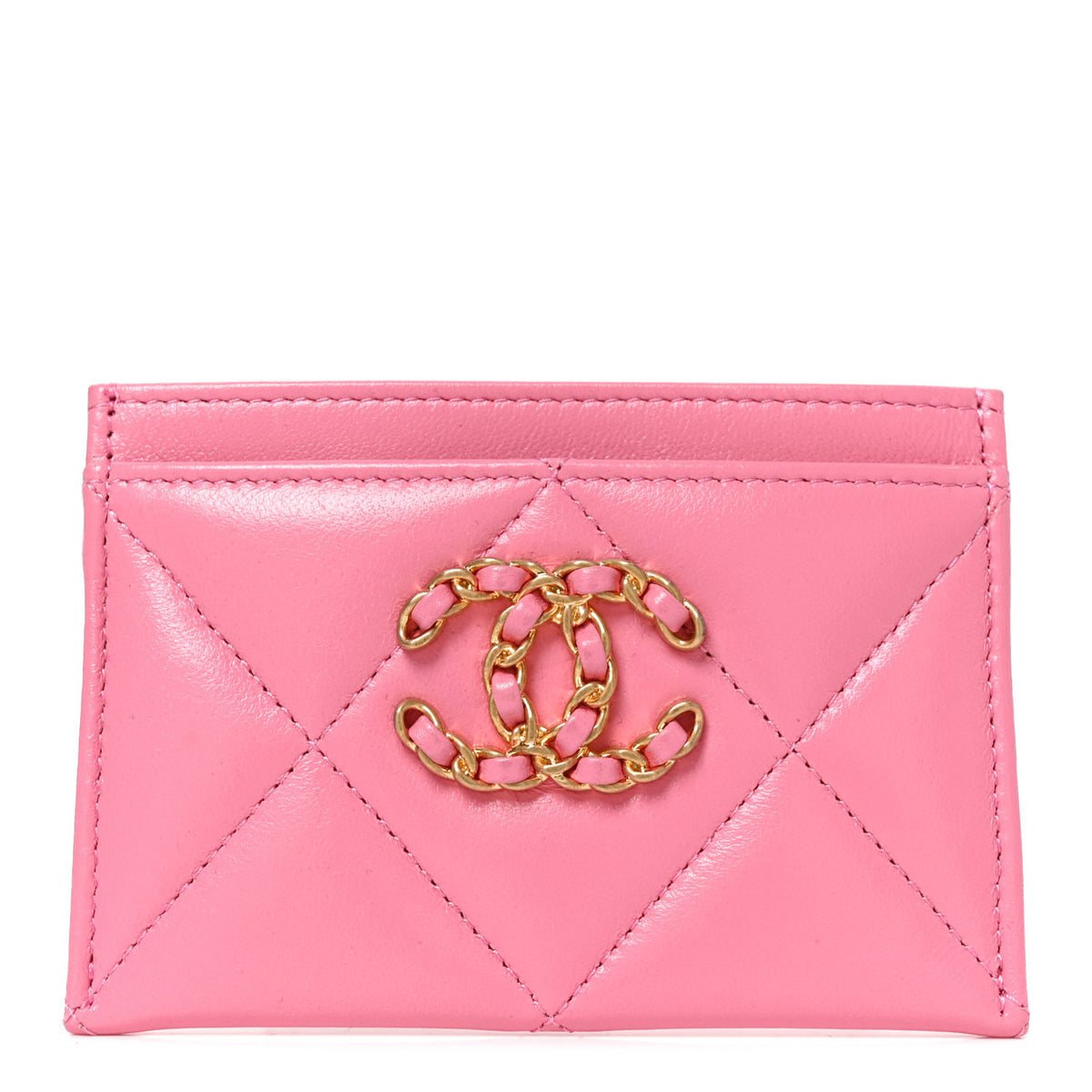 Lambskin Quilted Chanel 19 Card Holder Pink