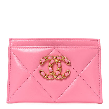 Chanel Lambskin Quilted Chanel 19 Card Holder Pink 1 of 9