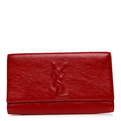 Saint Laurent Textured Patent Monogram Large Belle De Jour Clutch Red 1 of 8