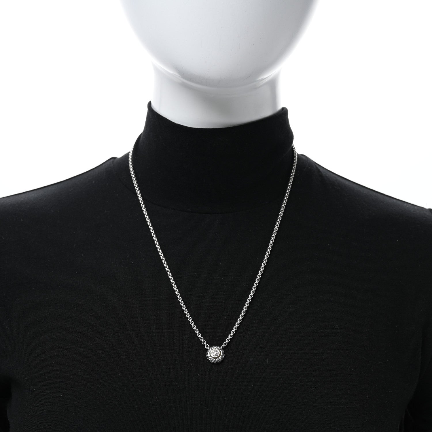 David Yurman Sterling Silver 18K Yellow Gold Diamond 12mm Pave Cookie Necklace 2 of 5