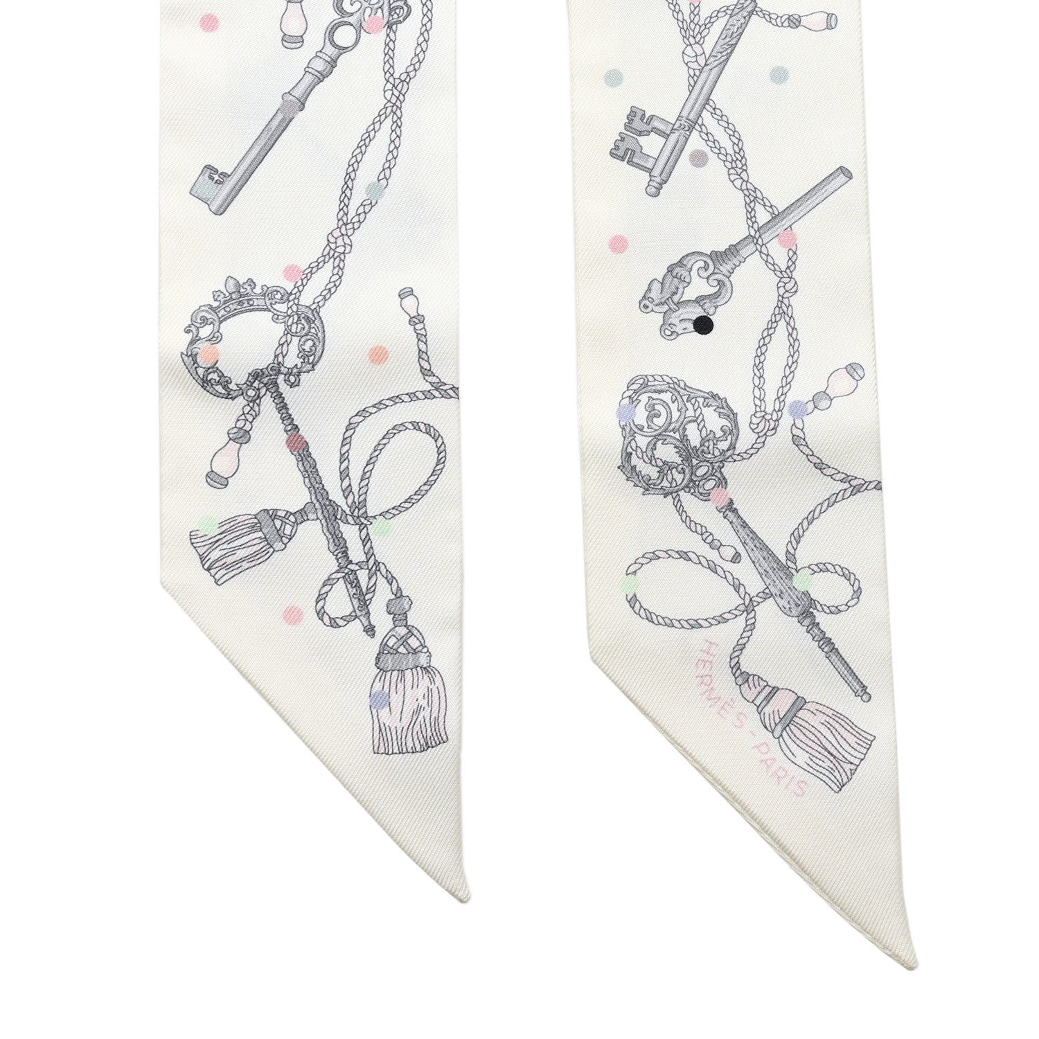Hermes Silk Les Cles A Pois Twilly White Gris Acier 2 of 4