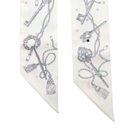 Hermes Silk Les Cles A Pois Twilly White Gris Acier 2 of 4