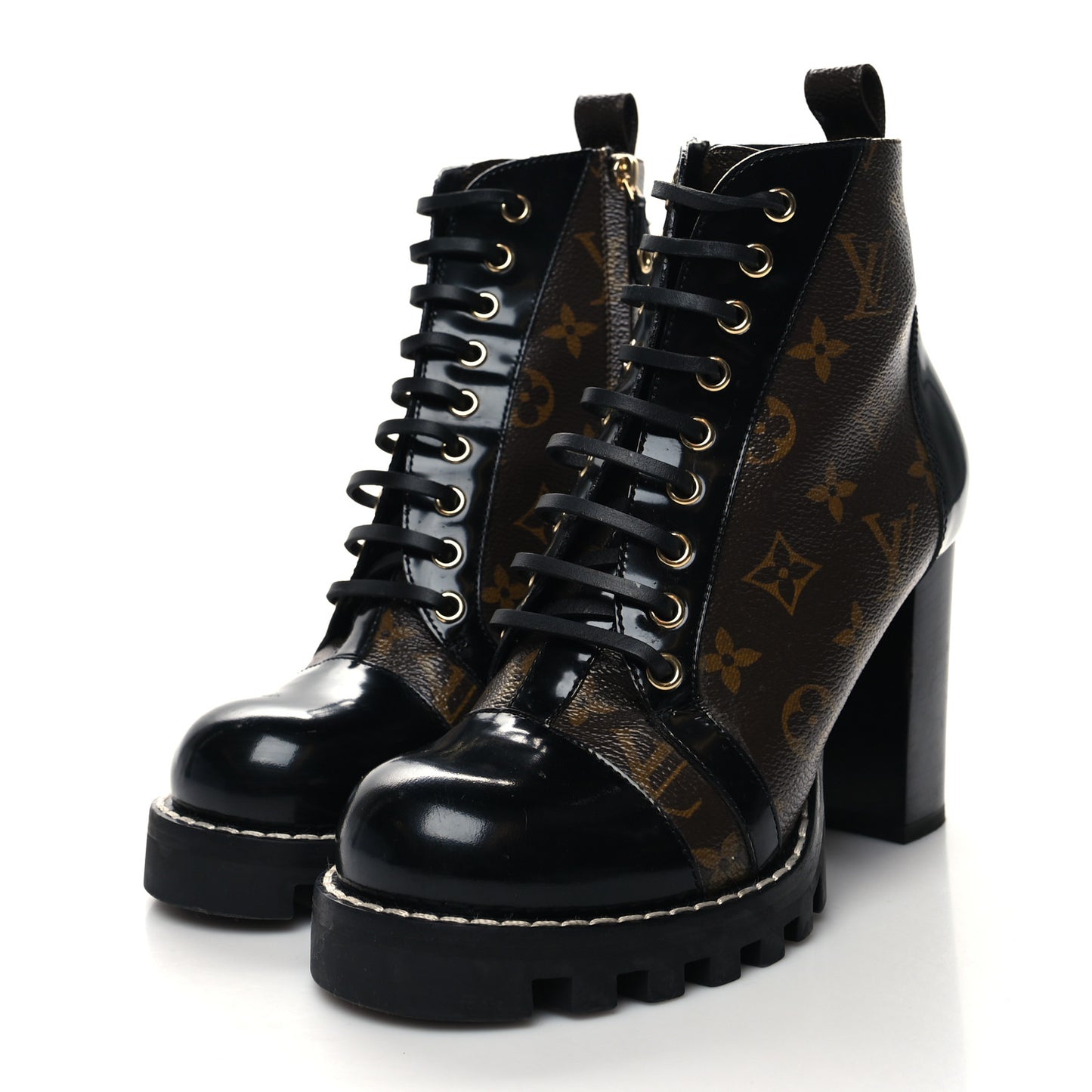 Patent Calfskin Monogram Star Trail Ankle Boots 39 Black