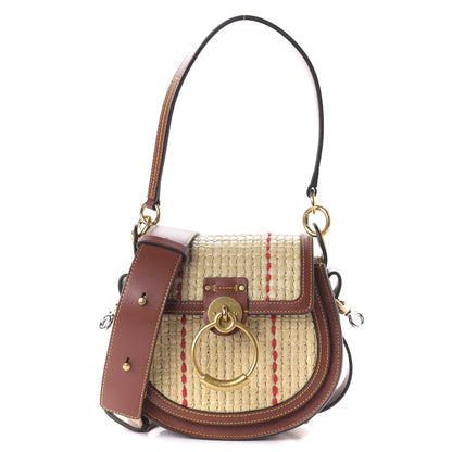 Chloe Calfskin Raffia Embroidered Small Tess Bag Sepia Brown 1 of 9