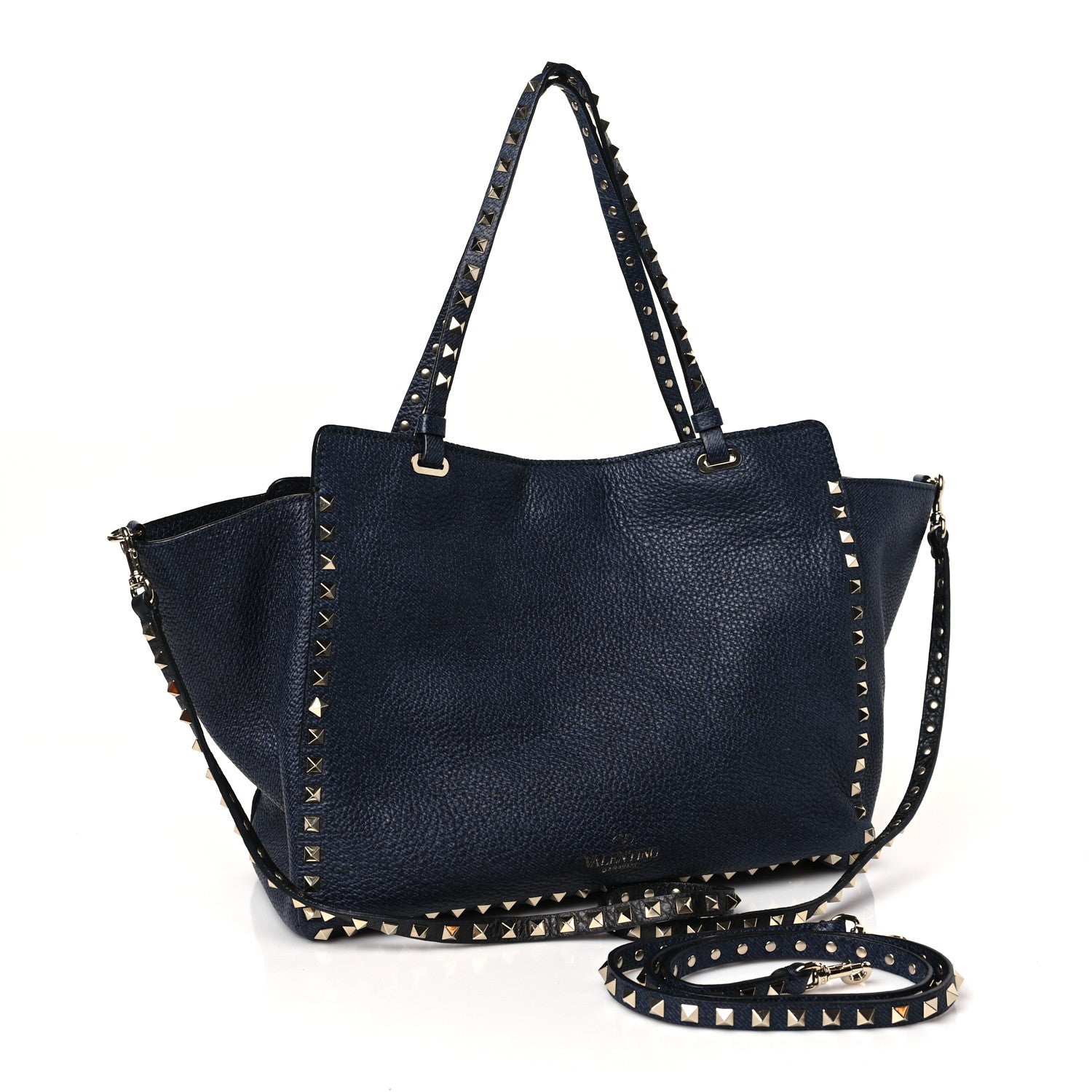 Valentino Garavani Pebbled Calfskin Medium Rockstud Tote Deep Denim 3 of 9