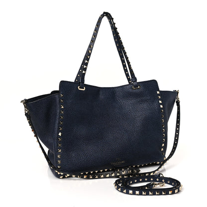 Valentino Garavani Pebbled Calfskin Medium Rockstud Tote Deep Denim 3 of 9