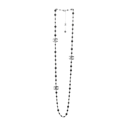 Chanel Pearl Beaded Crystal CC Long Necklace Black 2 of 3