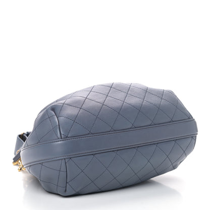 Chanel Calfskin Stitched Small Paris Rome Drawstring CC Bag Blue 3 of 4