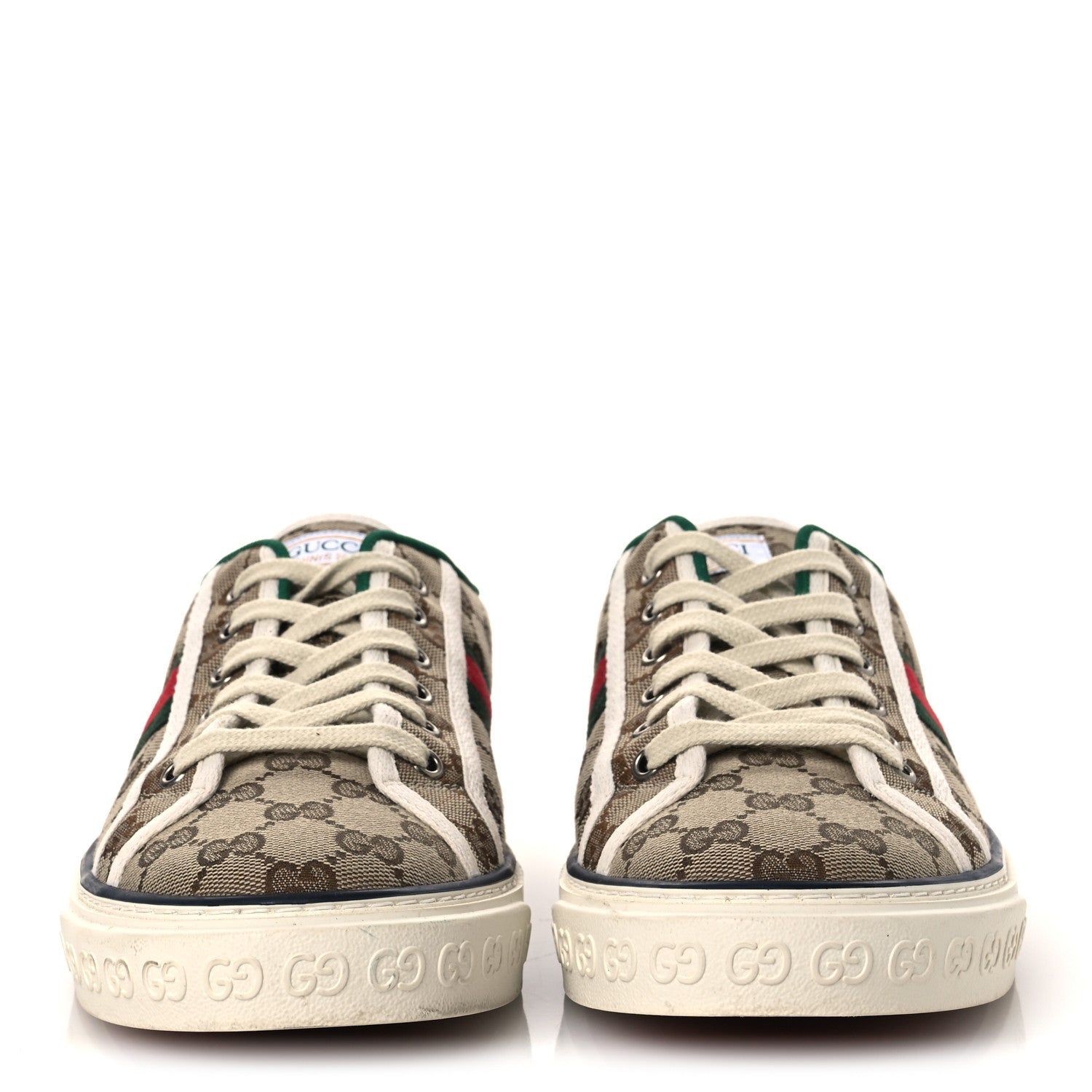 Gucci GG Monogram Web Mens 1977 Tennis Sneakers 9 Beige Ebony Mystic White Vert 3 of 11