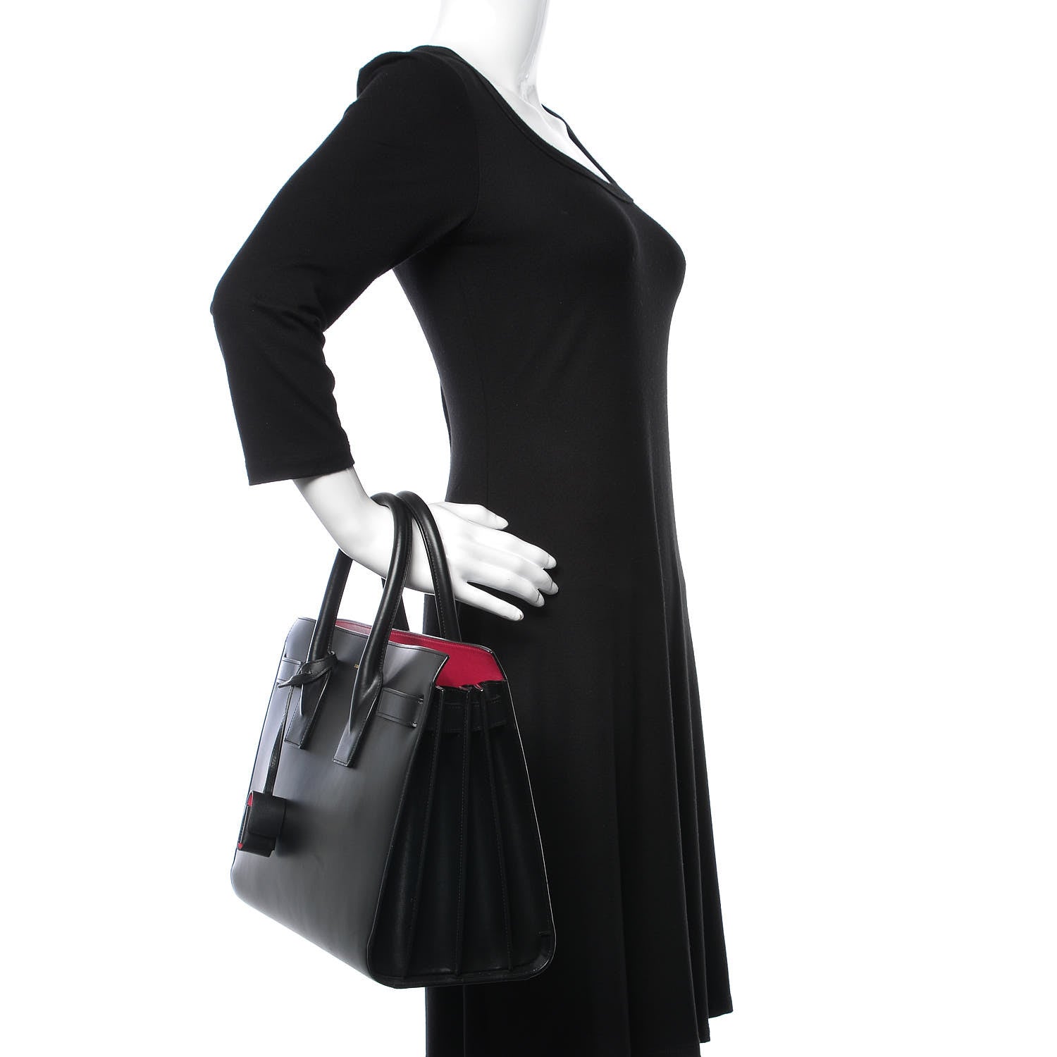Saint Laurent Calfskin Small Sac De Jour Black Fuchsia 3 of 15