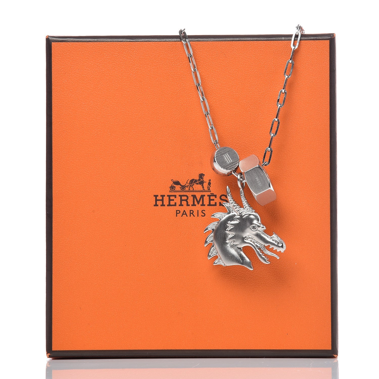 Hermes Palladium Talismans Dragon H Pendant Necklace 7 of 7