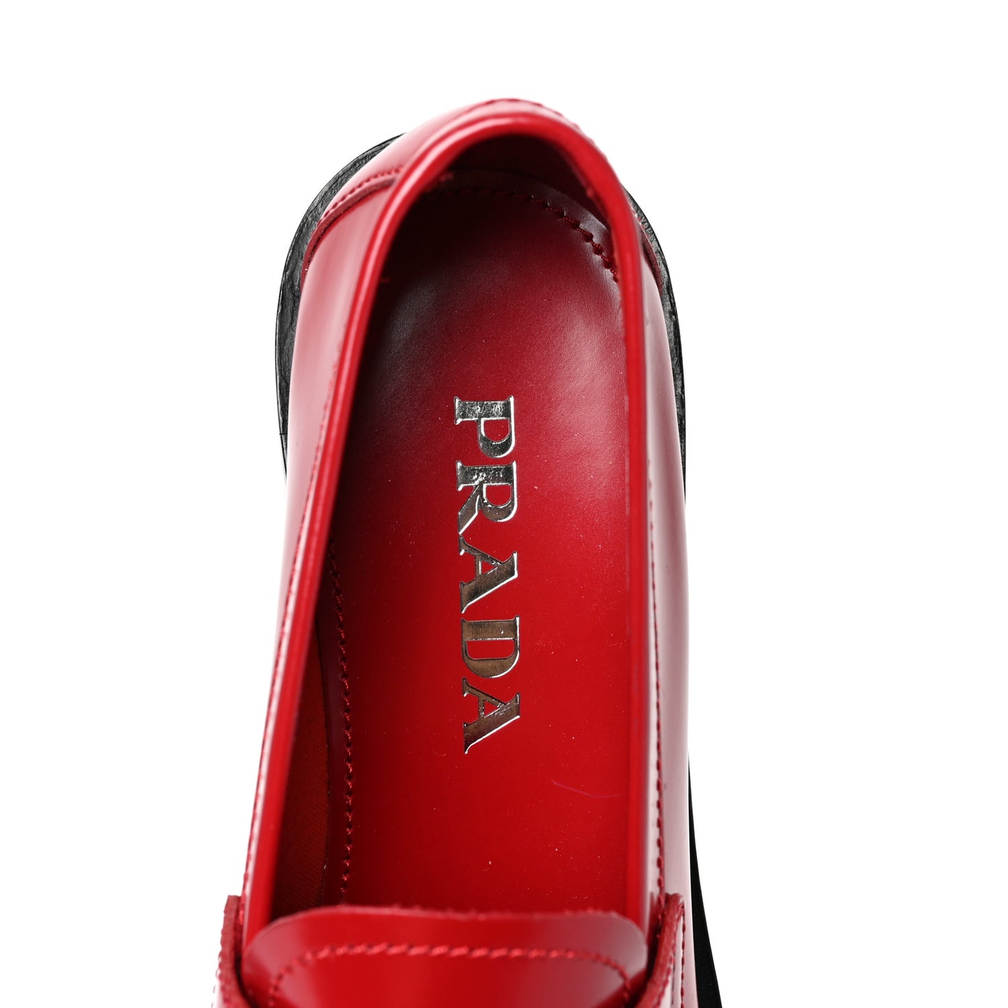 Brushed Calfskin Metal Triangle Logo 20mm Loafers 35 Scarlatto