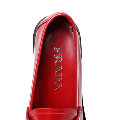 Prada Brushed Calfskin Metal Triangle Logo 20mm Loafers 35 Scarlatto 7 of 7