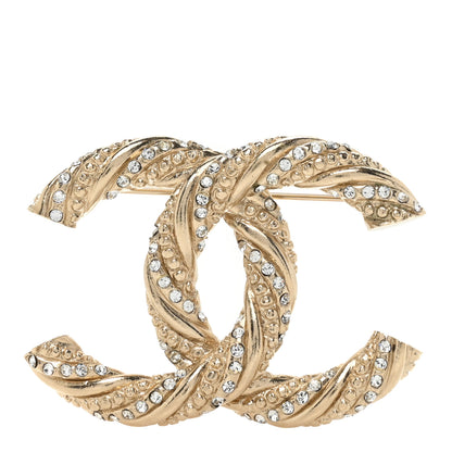 Chanel Crystal Twisted CC Brooch Light Gold 1 of 5