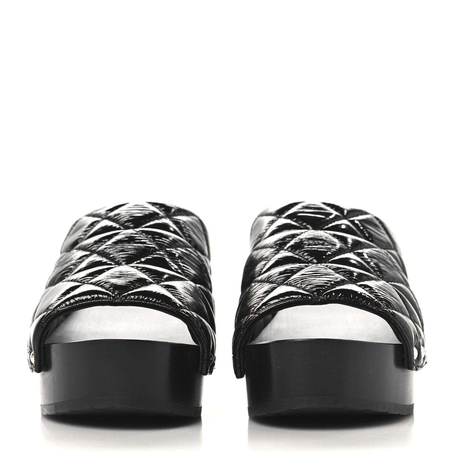 Patent Lambskin Quilted CC Clogs 38 Black