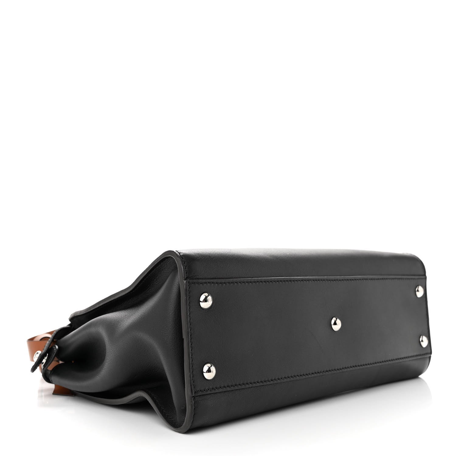Fendi Vitello Seta Nappa Ribbon Medium Peekaboo Iconic Satchel Black Corteccia 4 of 13