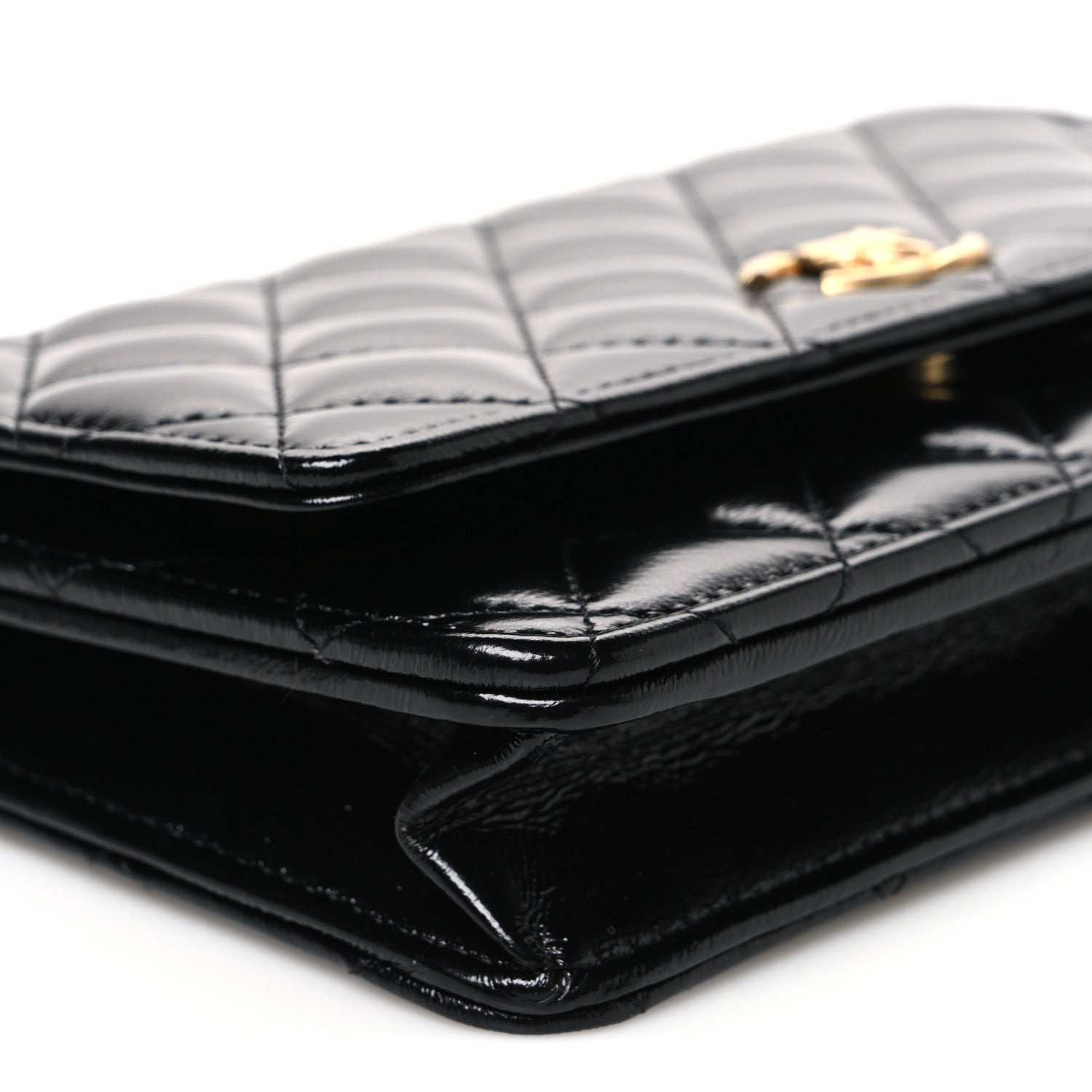 Chanel Shiny Lambskin Quilted CC Bow Wallet on Chain WOC Black 10 of 11