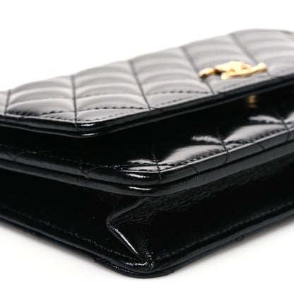Chanel Shiny Lambskin Quilted CC Bow Wallet on Chain WOC Black 10 of 11