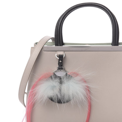 Fendi Vitello Dolce Fox Goat Bi-Color Sad Eyes Mirror Charm Petite 2Jours Tote Grigio Polvere Black 10 of 10