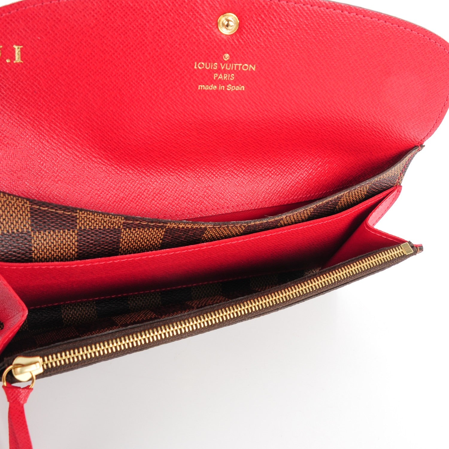 Louis Vuitton Damier Ebene Emilie Wallet Red 5 of 9