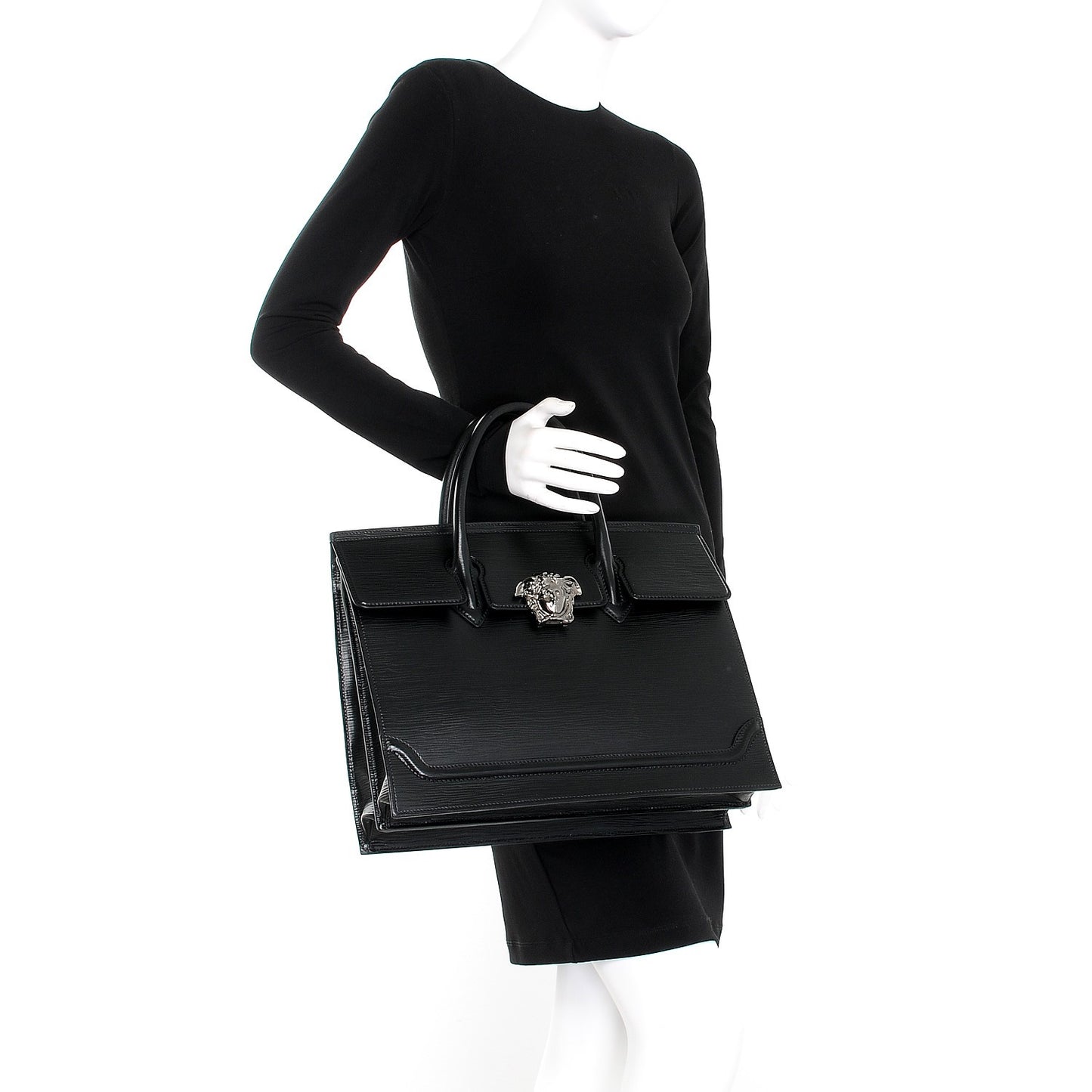 Legno Calfskin Palazzo Top Handle Briefcase Black
