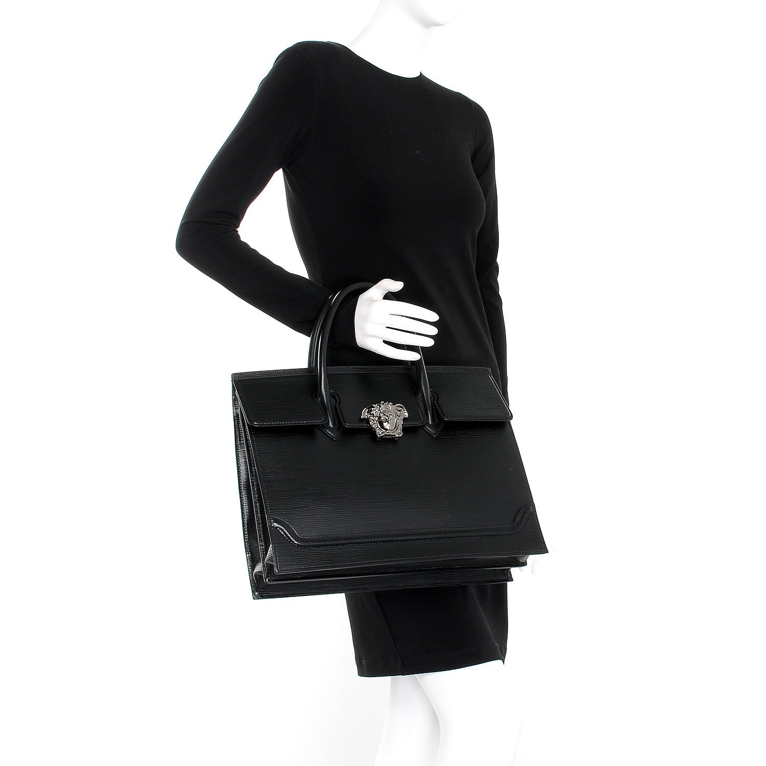 Versace Legno Calfskin Palazzo Top Handle Briefcase Black 3 of 7