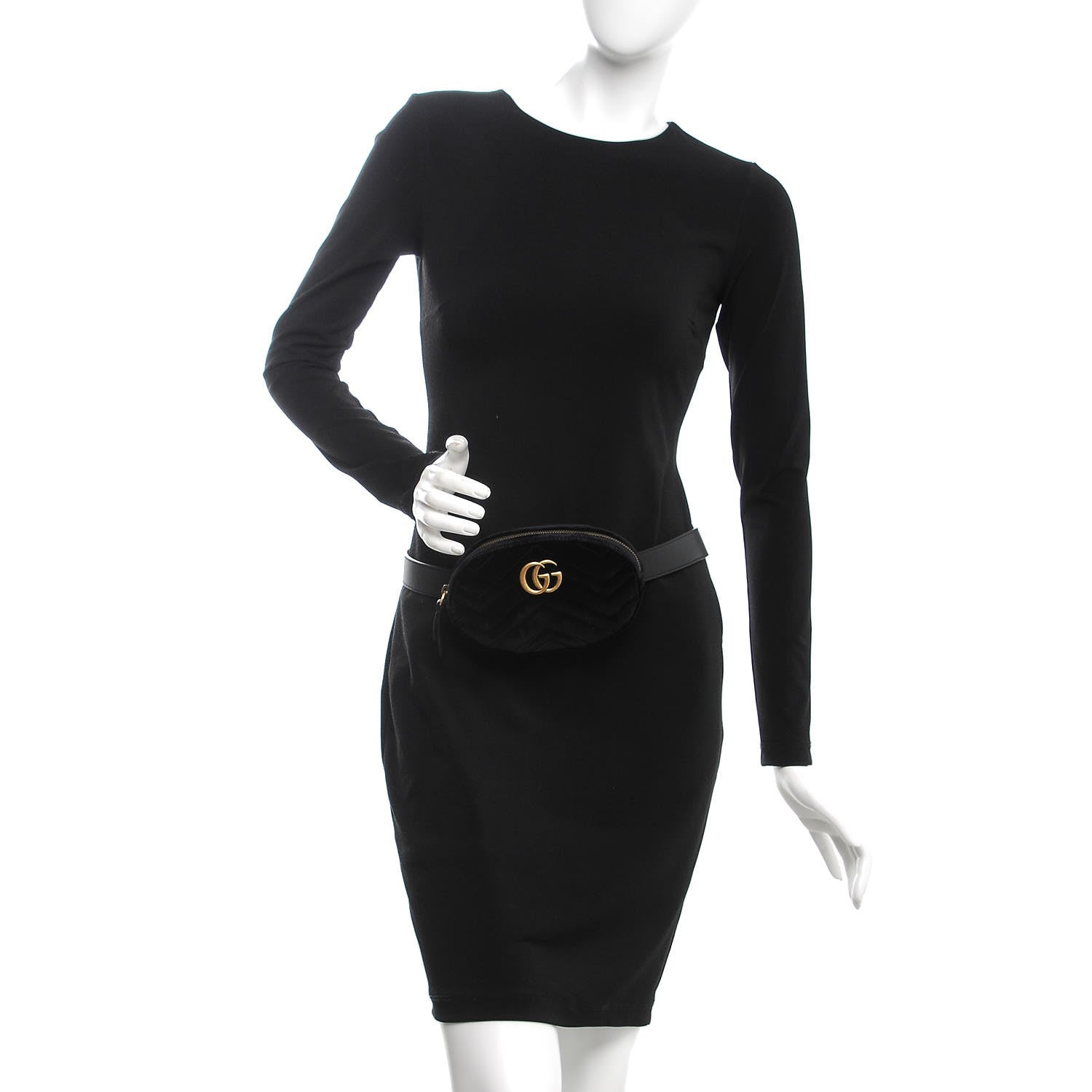 Gucci Velvet Matelasse GG Marmont Belt Bag 85 34 Black 2 of 8