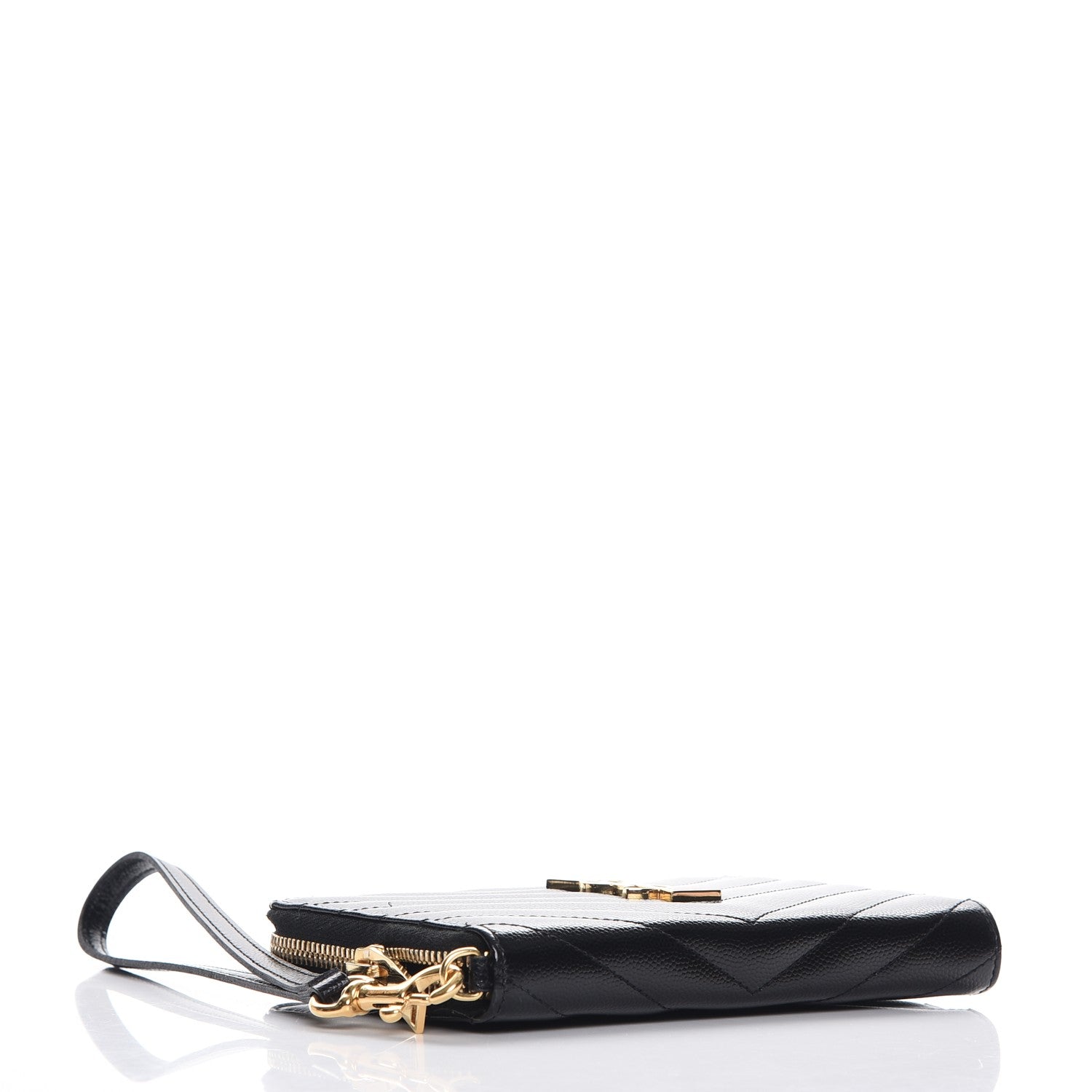 Saint Laurent Grain De Poudre Matelasse Chevron Monogram Phone Wallet Black 4 of 9