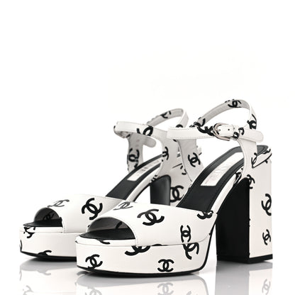 Chanel Printed Lambskin CC Platform Sandals 37 White Black 3 of 8
