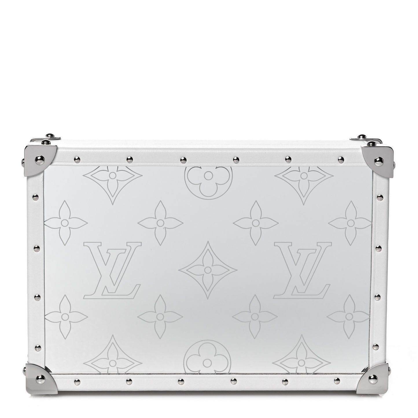 Calfskin Mirror Monogram Etched Jewelry Box Trunk White