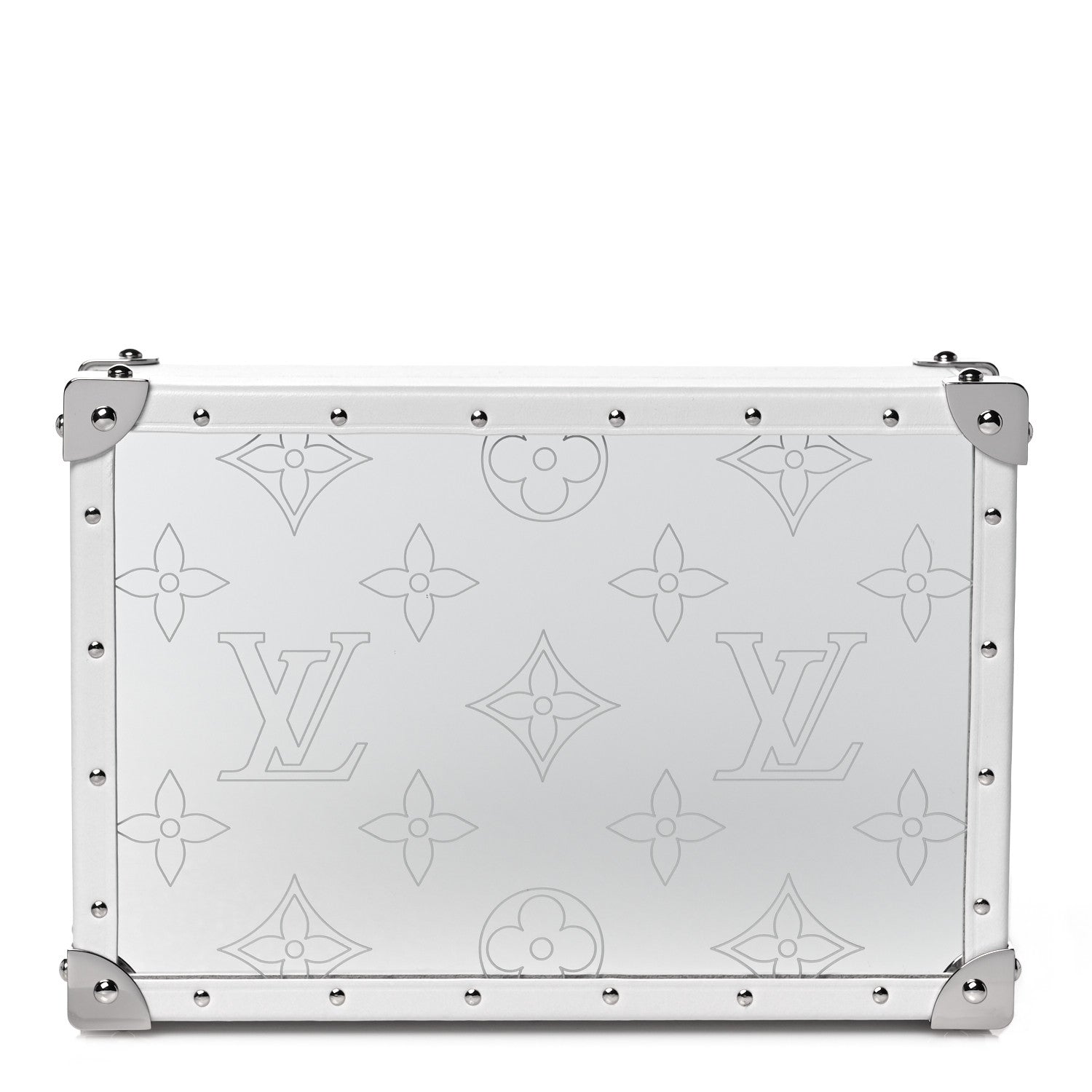 Louis Vuitton Calfskin Mirror Monogram Etched Jewelry Box Trunk White 1 of 12