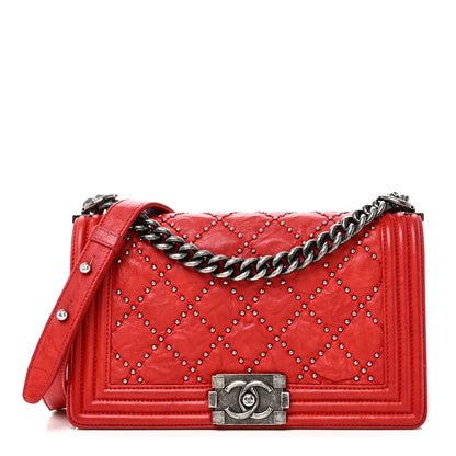 Chanel Crumpled Lambskin Small Studded Boy Flap Red 1 of 10