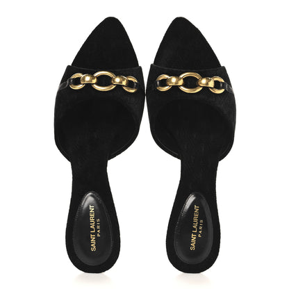 Saint Laurent Suede All-Over Monogram Le Maillon 60 Mules 38.5 Black 2 of 9