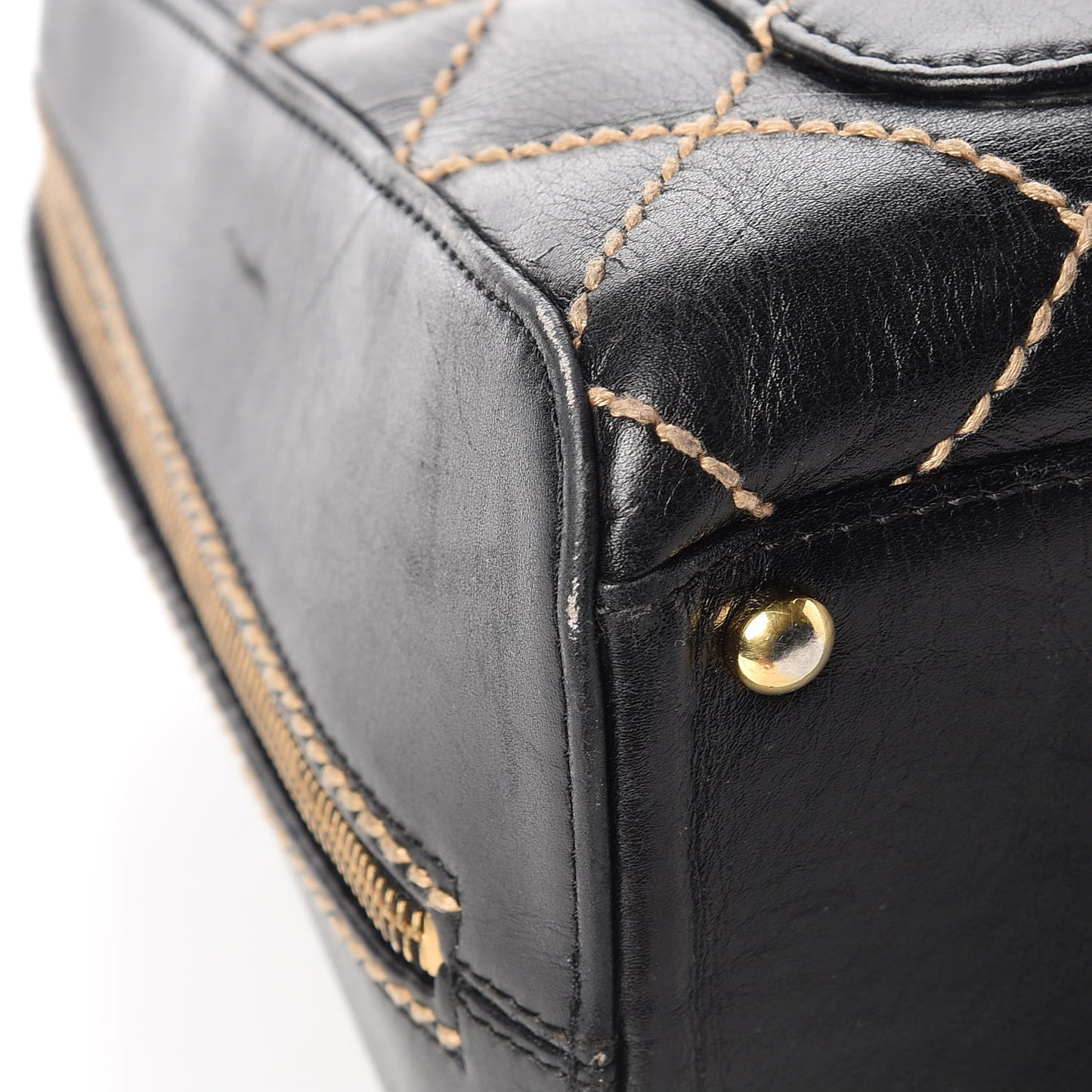 Calfskin Wild Stitch Top Handle Bag Black