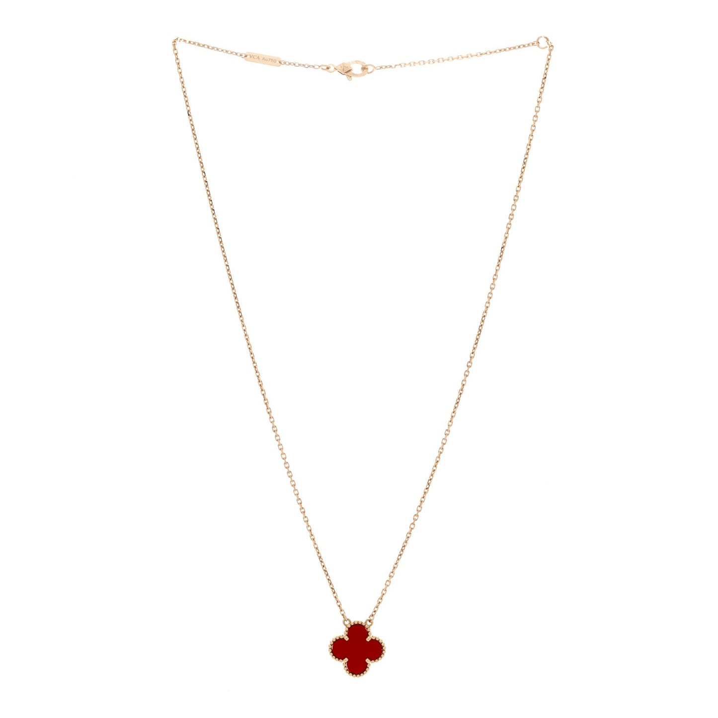 18K Yellow Gold Carnelian Vintage Alhambra Pendant Necklace