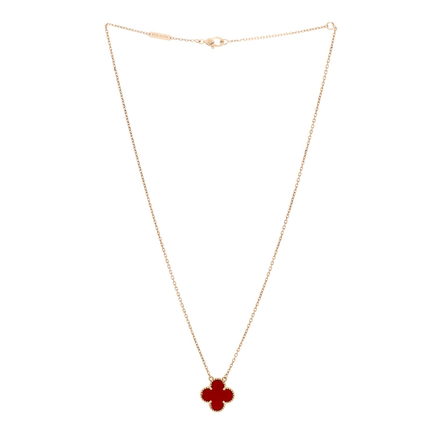 Van Cleef & Arpels 18K Yellow Gold Carnelian Vintage Alhambra Pendant Necklace 3 of 6