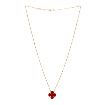 Van Cleef & Arpels 18K Yellow Gold Carnelian Vintage Alhambra Pendant Necklace 3 of 6