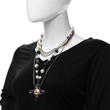Chanel Gripoix Pearl CC Layered Pendant Necklace White Purple 2 of 5