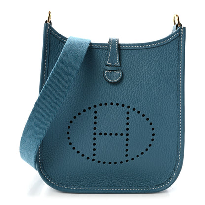 Hermes Taurillon Clemence Evelyne TPM New Blue Jean 1 of 9