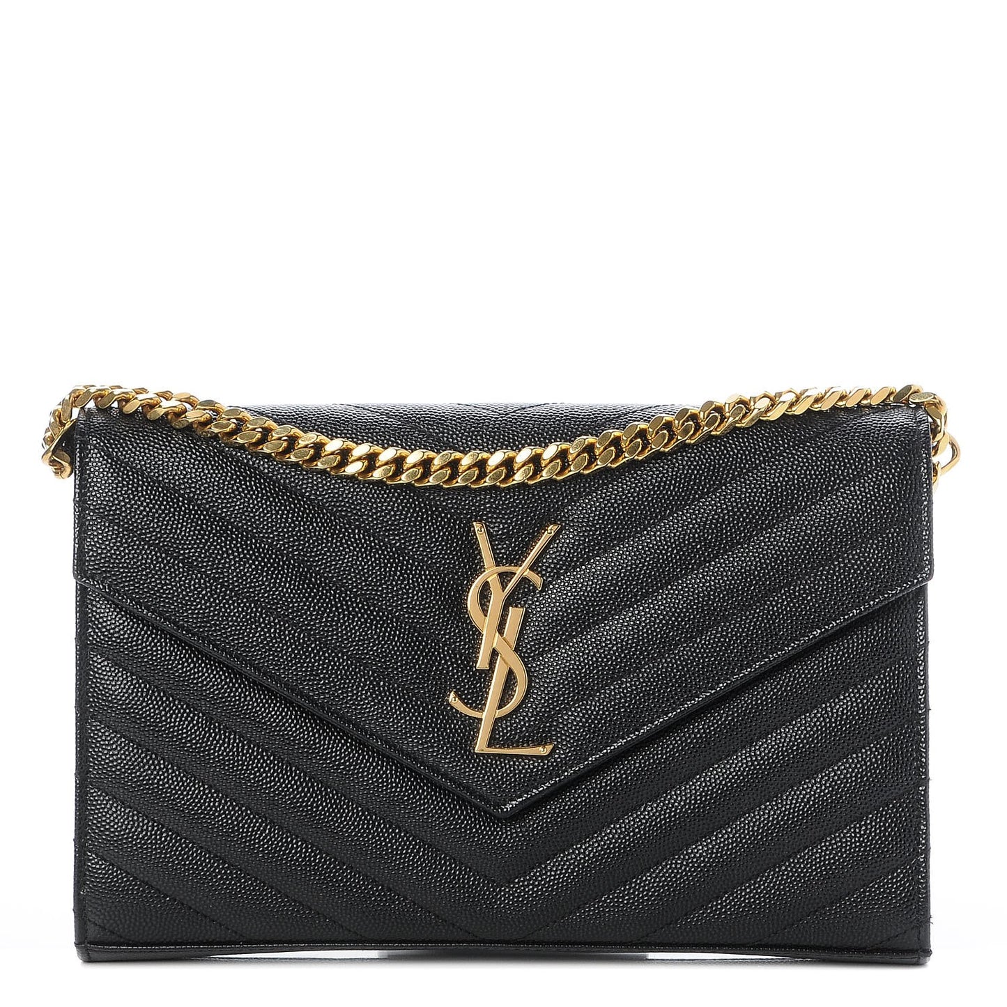 Grain De Poudre Matelasse Chevron Monogram Chain Wallet Black