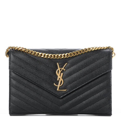 Saint Laurent Grain De Poudre Matelasse Chevron Monogram Chain Wallet Black 1 of 10