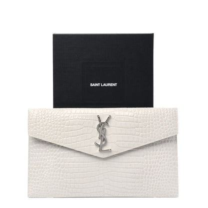 Saint Laurent Calfskin Crocodile Embossed Uptown Monogram Pouch Crema Soft 13 of 13