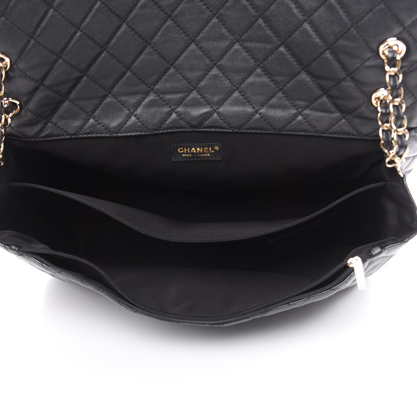 Metallized Calfskin Quilted XXL Travel Flap Bag Black